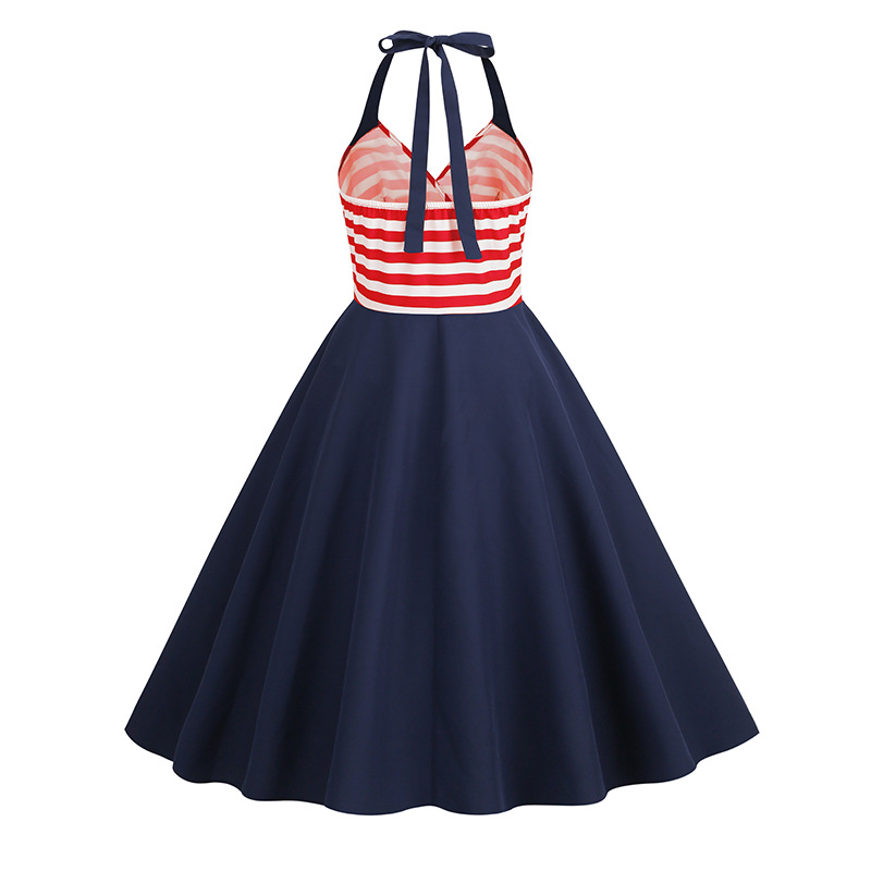 Womens Vintage Halter Neck Dresses 1950 Swing Tea Party Midi Cocktail Dress